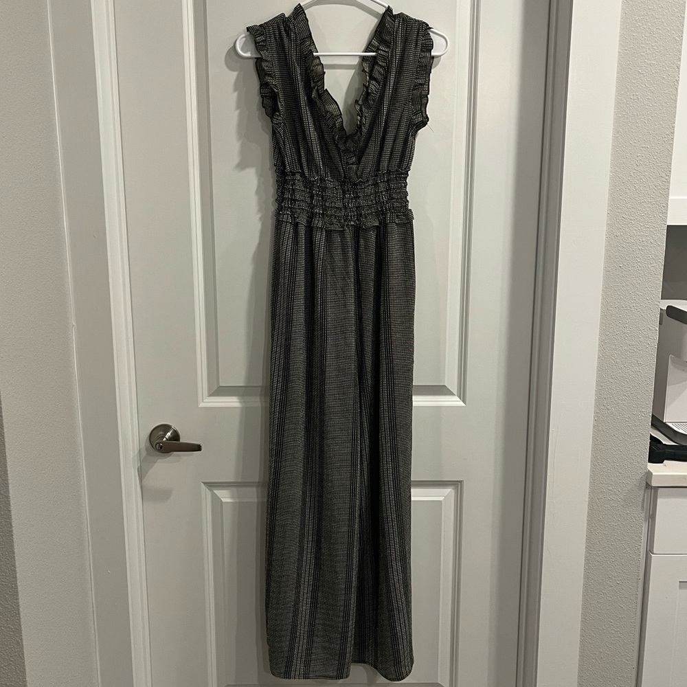 Francesca’s Collection Blue Rain Army Green Jumpsuit
